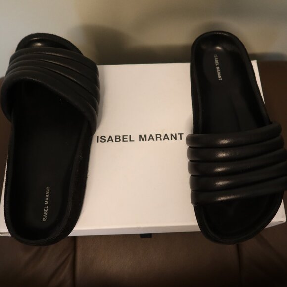 $430 Isabel Marant Hellea black lamb leather padded sandals size 36 with box - Picture 2 of 14